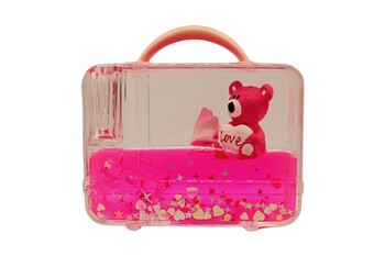  - Love Ayıcık Pembe Sıvı Işıltılı Dekoratif Biblo Valiz