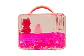 Love Ayıcık Pembe Sıvı Işıltılı Dekoratif Biblo Valiz - Thumbnail