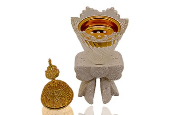 Papyon Detaylı Cam Üstlü Metal Buhurdanlık - Thumbnail