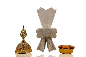 Papyon Detaylı Cam Üstlü Metal Buhurdanlık - Thumbnail