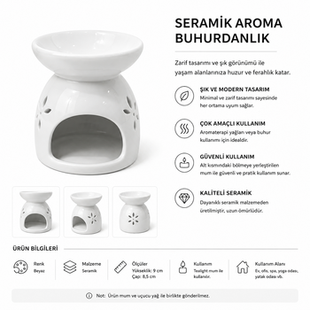 Seramik Aroma Oil Wax Buhurdanlık - Thumbnail