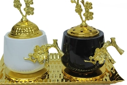 Buhurdanlık Set Seramik (4 Parça) Altın Dekorlu - 5