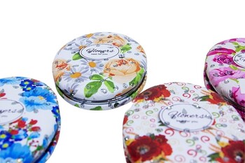 Cep Aynası Oval Tombul Taşlı Flowers - Thumbnail