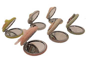 Fabric Touch Round Mini Mirror - Tül Kumaş Kaplamalı Mini Ayna - Thumbnail