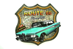 Dekoratif 3D Route66&Mavi Chevrolet Temalı Duvar Panosu - Thumbnail