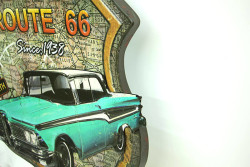 Dekoratif 3D Route66&Mavi Chevrolet Temalı Duvar Panosu - Thumbnail