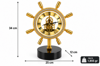 Antiq Design - Dekoratif Gold Ship Wheel Mekanik Dümen Saat (1)