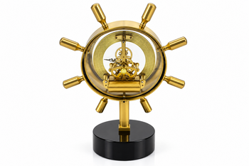Dekoratif Gold Ship Wheel Mekanik Dümen Saat - Thumbnail