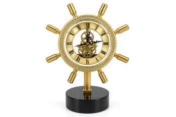 Antiq Design - Dekoratif Gold Ship Wheel Mekanik Dümen Saat