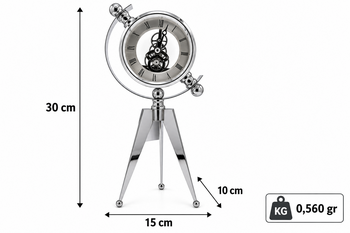 Antiq Design - Dekoratif Gümüş Renkli Mekanizmalı Tripod Masa Saati (1)