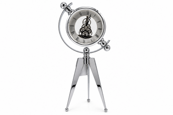 Antiq Design - Dekoratif Gümüş Renkli Mekanizmalı Tripod Masa Saati