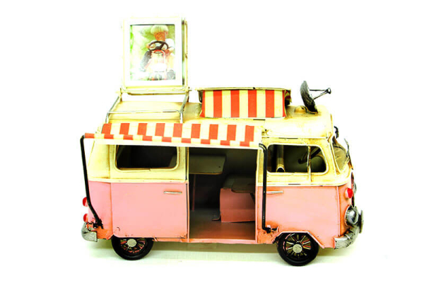 Dekoratif Metal Pembe Vosvos Minibüs – Çerçeveli ve Tenteli - 1
