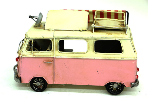 Dekoratif Metal Pembe Vosvos Minibüs – Çerçeveli ve Tenteli - 3