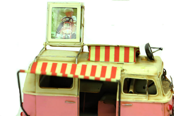 Dekoratif Metal Pembe Vosvos Minibüs – Çerçeveli ve Tenteli - 4