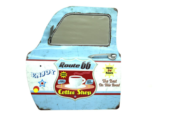 Dekoratif Route 66&CoffeeTemalı Mavi Araba Kapısı Ayna - 1