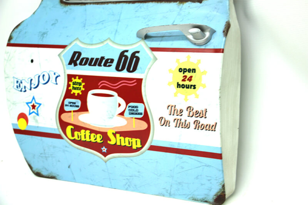 Dekoratif Route 66&CoffeeTemalı Mavi Araba Kapısı Ayna - 2