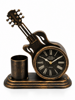 Antiq Design - Gitar tasarımlı Kalemlikli Retro Masa Saati 