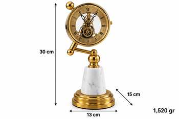 Antiq Design - Gold Mermer Kaideli Dekoratif Mekanizmalı Masa Saati (1)