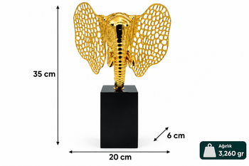 Antiq Design - Gold Renkli Ahşap Kaideli Dekoratif Fil Biblo (1)