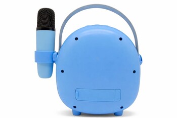 CROWNWELL - Çocuklara Özel Retro Tasarımlı Bluetooth Karaoke Mikrofon ve Ahşap Tripodlu – Mavi (1)