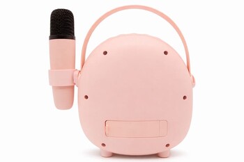 CROWNWELL - Çocuklara Özel Retro Tasarımlı Bluetooth Karaoke Mikrofon ve Ahşap Tripodlu – Pembe (1)