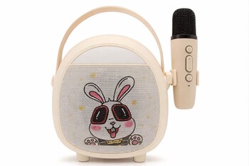 CROWNWELL - Çocuklara Özel Retro Tasarımlı Bluetooth Karaoke Mikrofon ve Ahşap Tripodlu – Beyaz