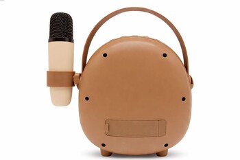 CROWNWELL - Çocuklara Özel Retro Tasarımlı Bluetooth Karaoke Mikrofon ve Ahşap Tripodlu – Kahverengi (1)