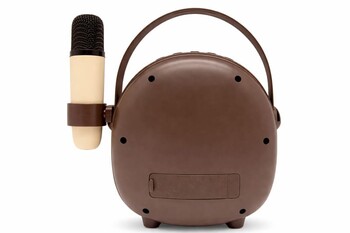 CROWNWELL - Çocuklara Özel Retro Tasarımlı Bluetooth Karaoke Mikrofon ve Ahşap Tripodlu –Koyu Kahverengi (1)