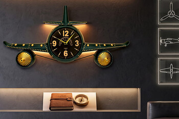 Aviator Retro-Endüstriyel Uçak Formlu Dekoratif Duvar Saati - Thumbnail