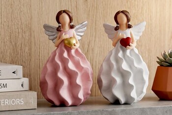 Kalp Tutan Melek Biblo – Beyaz / Pembe - Thumbnail