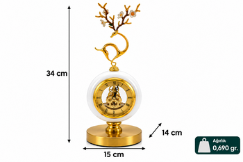 Antiq Design - Metal Kaideli Ceylan Detaylı Taşlı Yuvarlak Saat (1)
