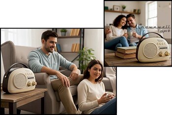 Crownwell Taşınabilir Bluetooth Retro Radyo Arizona Serisi / Grey - Thumbnail