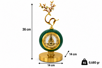 Antiq Design - Gold & Yeşil Dekoratif Geyik Figürlü Masa Saati (1)