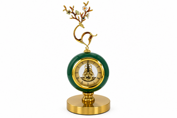 Antiq Design - Gold & Yeşil Dekoratif Geyik Figürlü Masa Saati