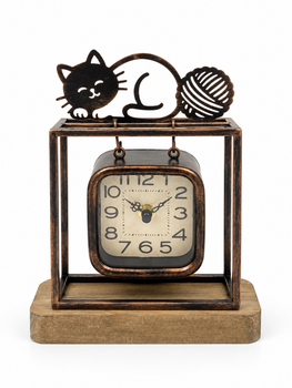 Antiq Design - Ferforje Kedi ve Yumak Temalı Dekoratif Saat