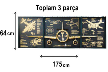  - Saat Pano 3'lü Saat Set Uçak Gold (1)
