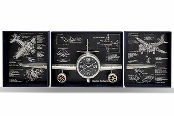  - Aircraft Model Collection – Duvar Saati & Dekoratif Metal Uçak Pano 3 lü 
