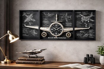 Aircraft Model Collection – Duvar Saati & Dekoratif Metal Uçak Pano 3 lü - Thumbnail