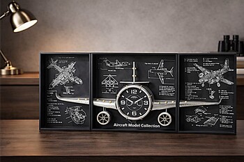Aircraft Model Collection – Duvar Saati & Dekoratif Metal Uçak Pano 3 lü - Thumbnail