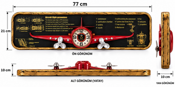 Antiq Design - 77 cm Kırmızı Saat Pano Uçak (1)