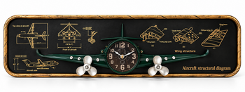 CROWNWELL - 77 cm Yeşil Saat Pano Uçak